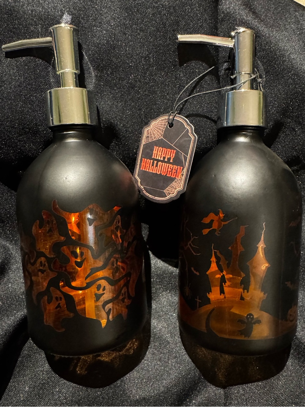 Set of 2 Halloween Glass Black & Orange Soap Pump Bottles Set - 16.7oz ea